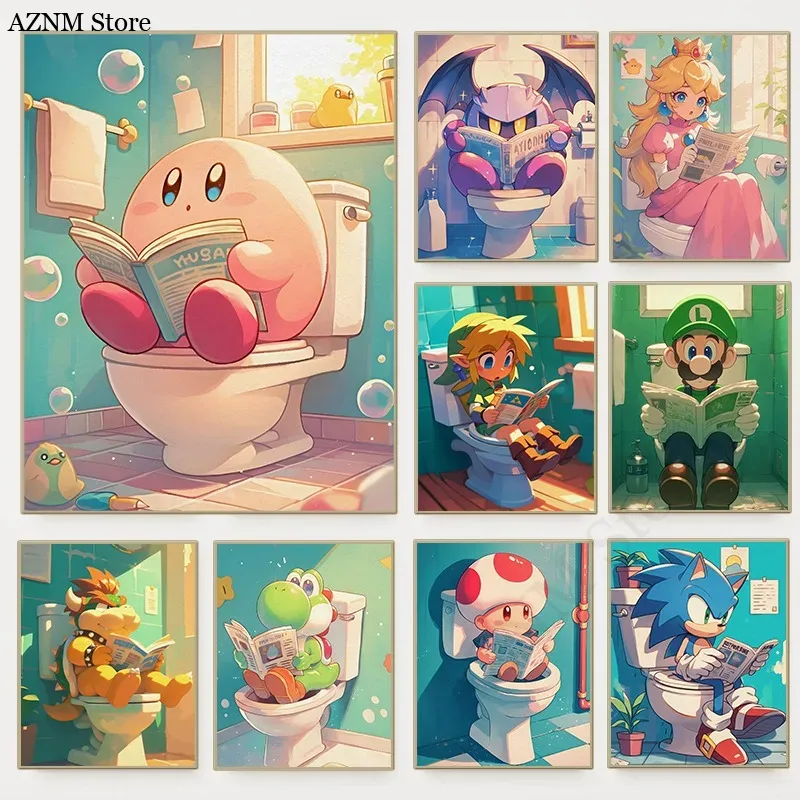 Home Design Bathroom - Zabawny Plakat z Kreskówkowymi Postaciami z
