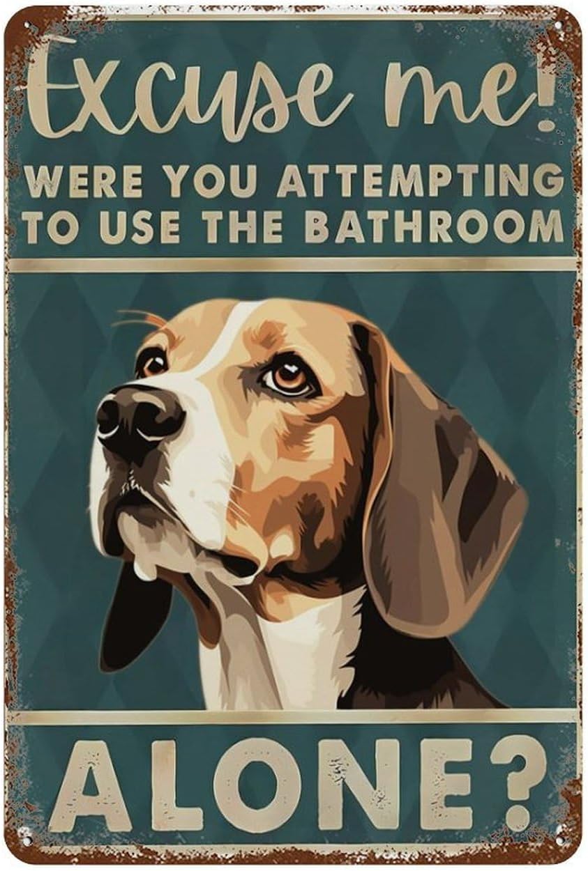 Home Alone Bathroom - Zabawna, klasyczna blaszana tabliczka z beaglem: