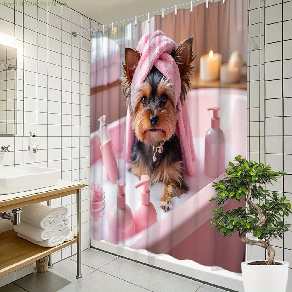 Adorable Home Bathroom Ideas - Urocza zasłonka prysznicowa z yorkiem w
