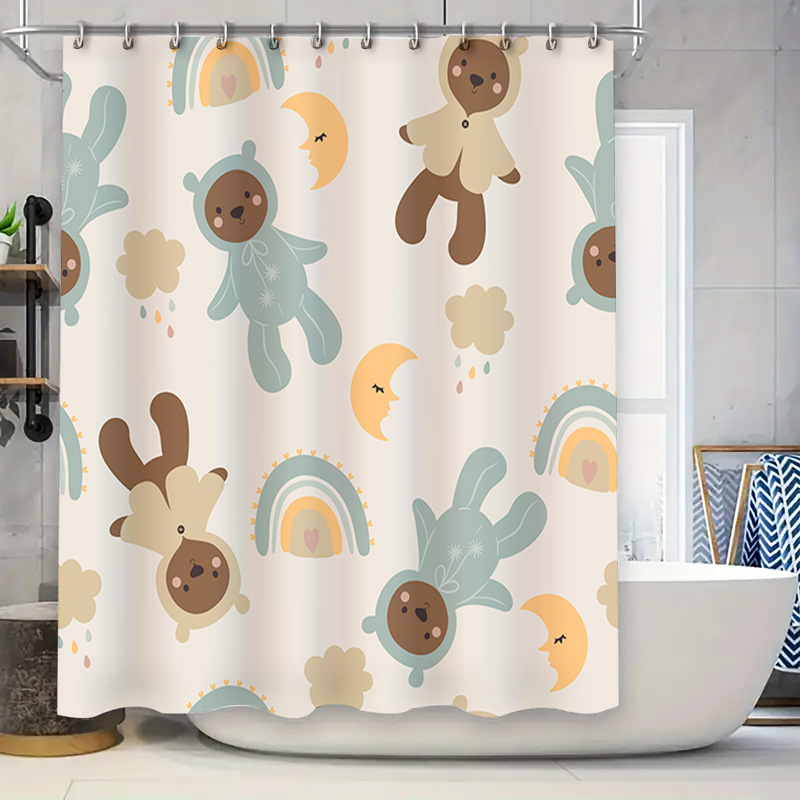 Adorable Home Bathroom Ideas - Uroczy zestaw zasłon prysznicowych z nadrukiem